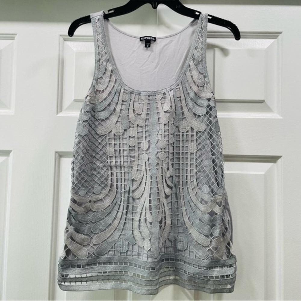 Express Silver and Gray Metallic Lace Tank Top Size M
